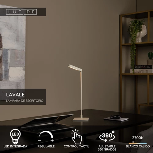 Lucide LAVALE - Lámpara de escritorio - LED Regul. - 1x3W 2700K - Blanco - USP